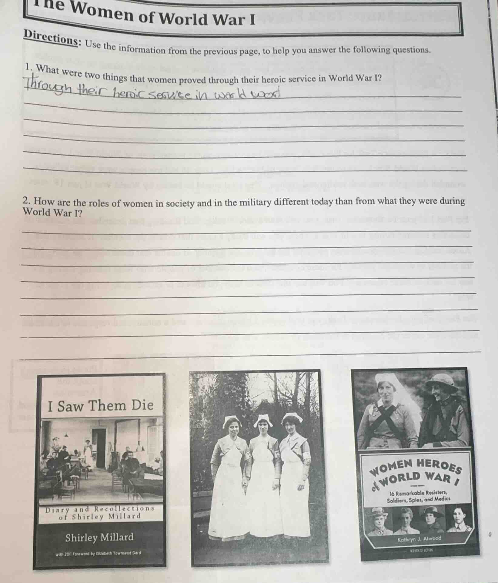 the women of world war i directions: use the information from the previ…