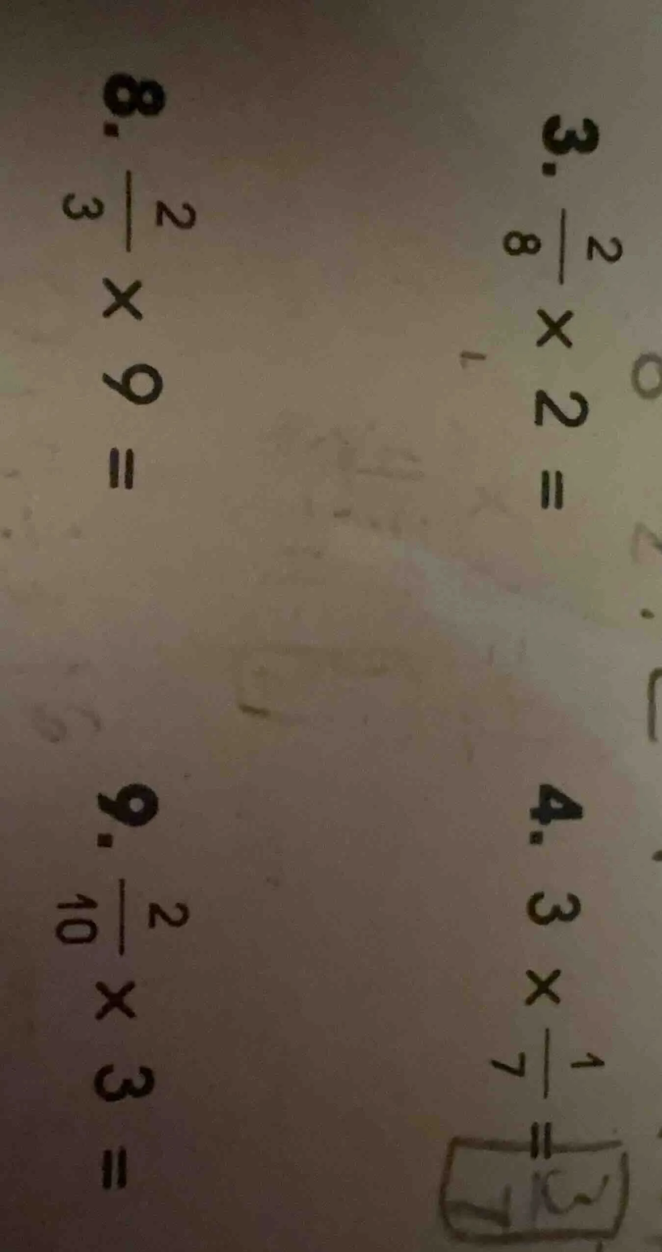 3. $\frac{2}{8}×2 =$ 4. $3×\frac{1}{7} =$ 8. $\frac{2}{3}×9 =$ 9. $\fra…