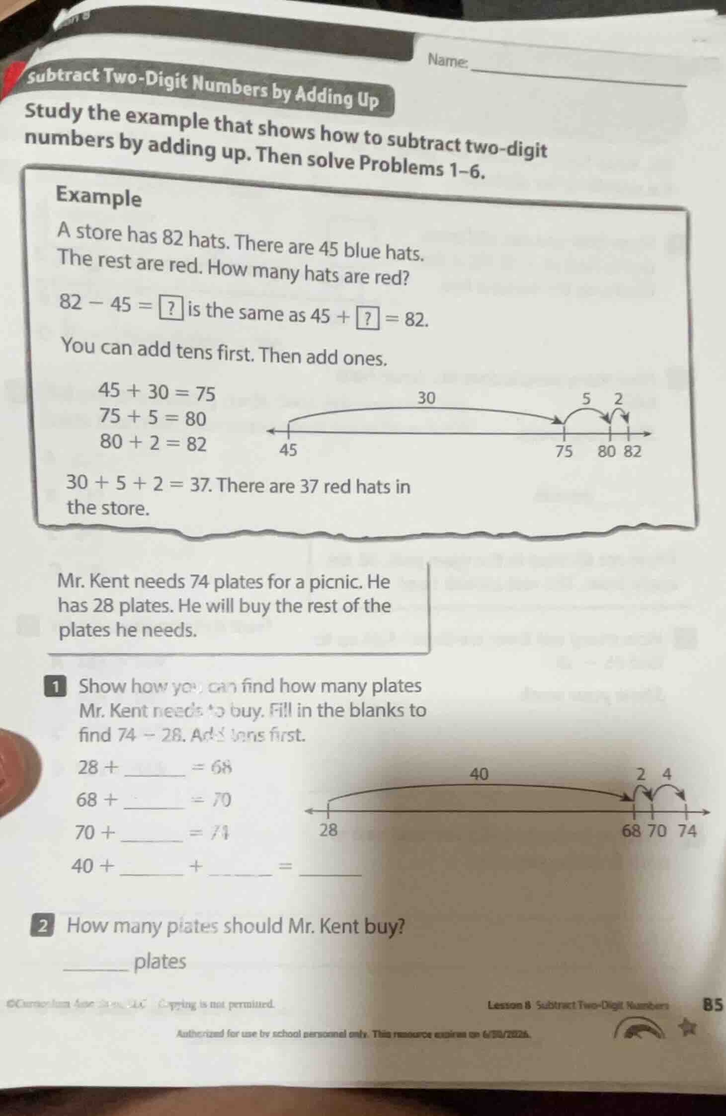 subtract two - digit numbers by adding up study the example that shows …
