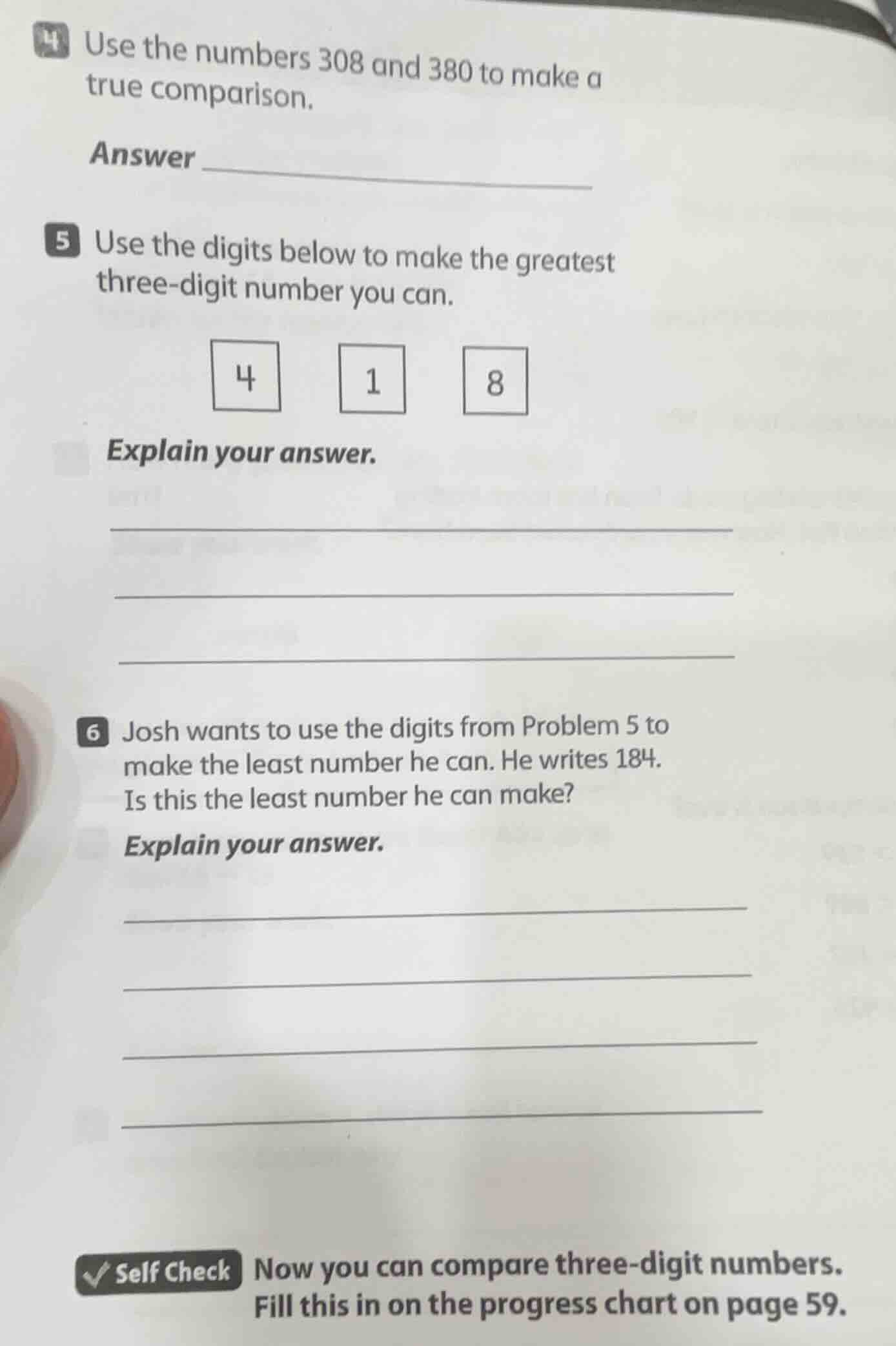 4 use the numbers 308 and 380 to make a true comparison. answer 5 use t…