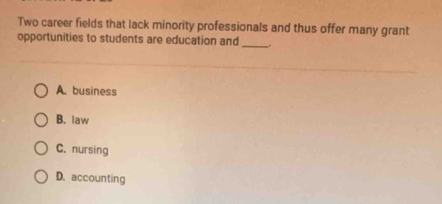 two career fields that lack minority professionals and thus offer many …