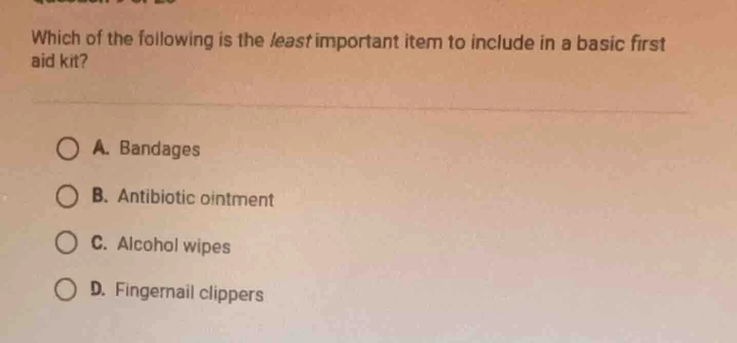 which of the following is the least important item to include in a basi…