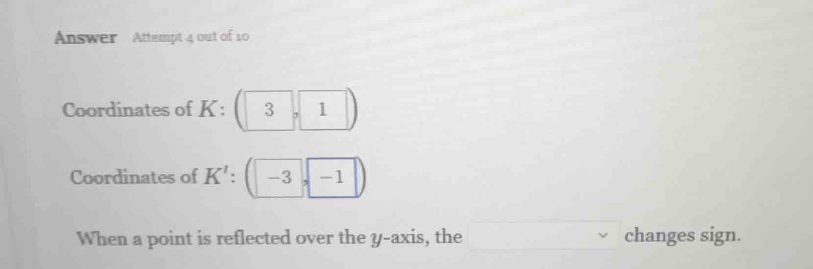 answer attempt 4 out of 10 coordinates of k: (3, 1) coordinates of k: (…