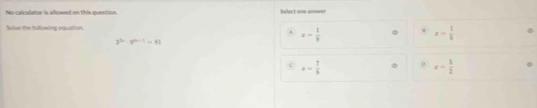 no calculator is allowed on this question. solve the following equation…