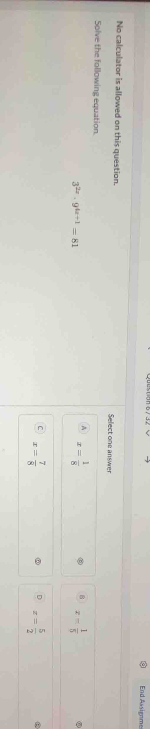 no calculator is allowed on this question. solve the following equation…