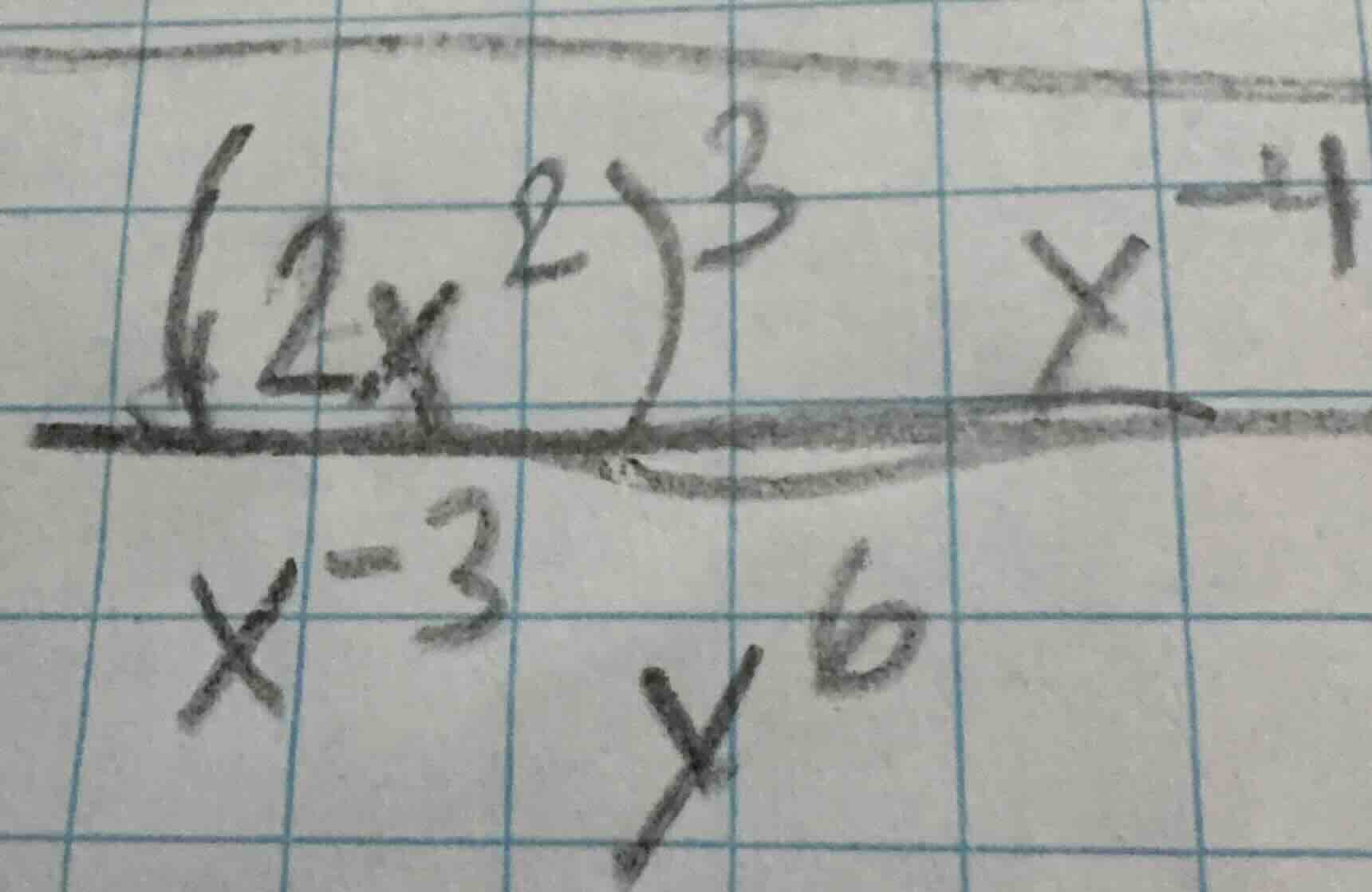(\frac{(2x^{2})^{3}x^{-4}}{x^{-3}y^{6}})