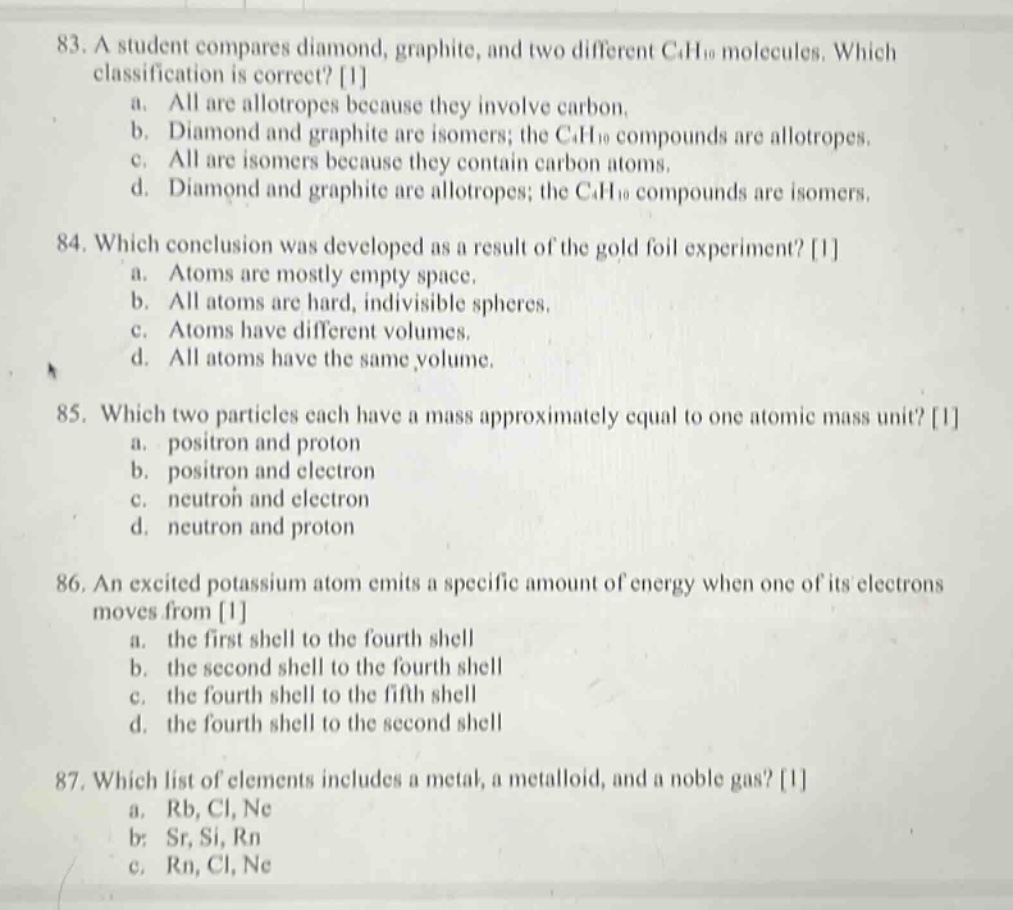 83. a student compares diamond, graphite, and two different $\\ce{c4h10…