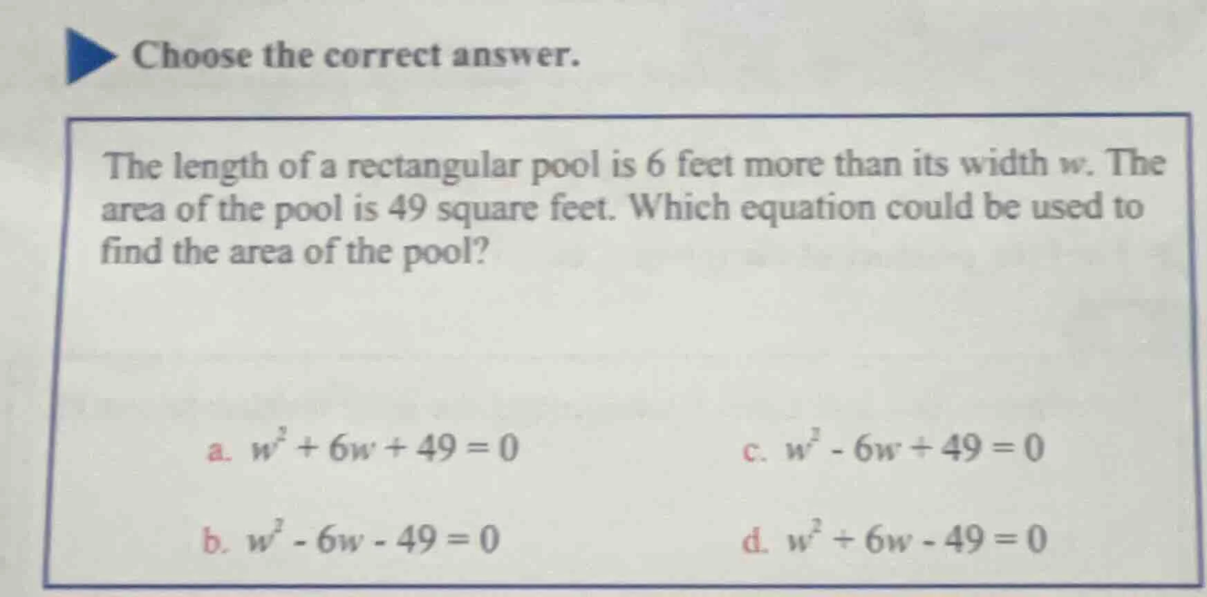 choose the correct answer. the length of a rectangular pool is 6 feet m…