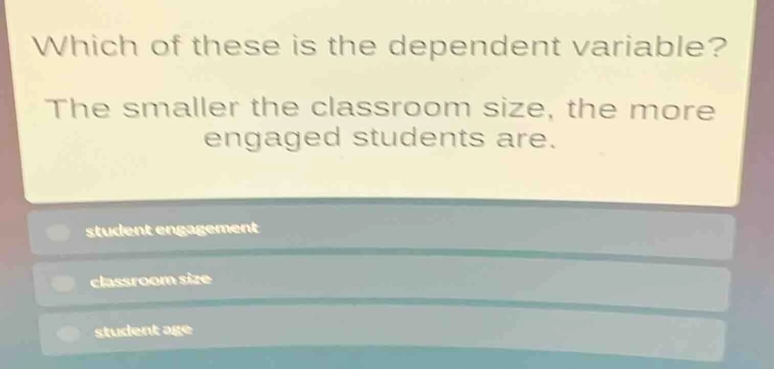 which of these is the dependent variable? the smaller the classroom siz…