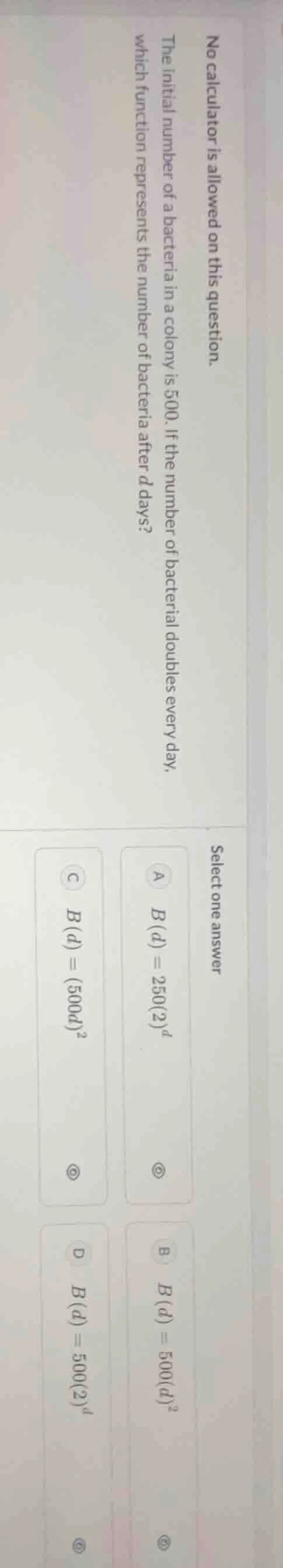 no calculator is allowed on this question. the initial number of a bact…