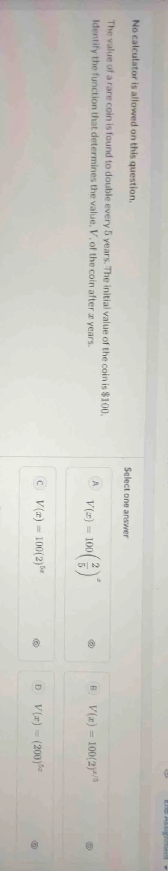 no calculator is allowed on this question. the value of a rare coin is …