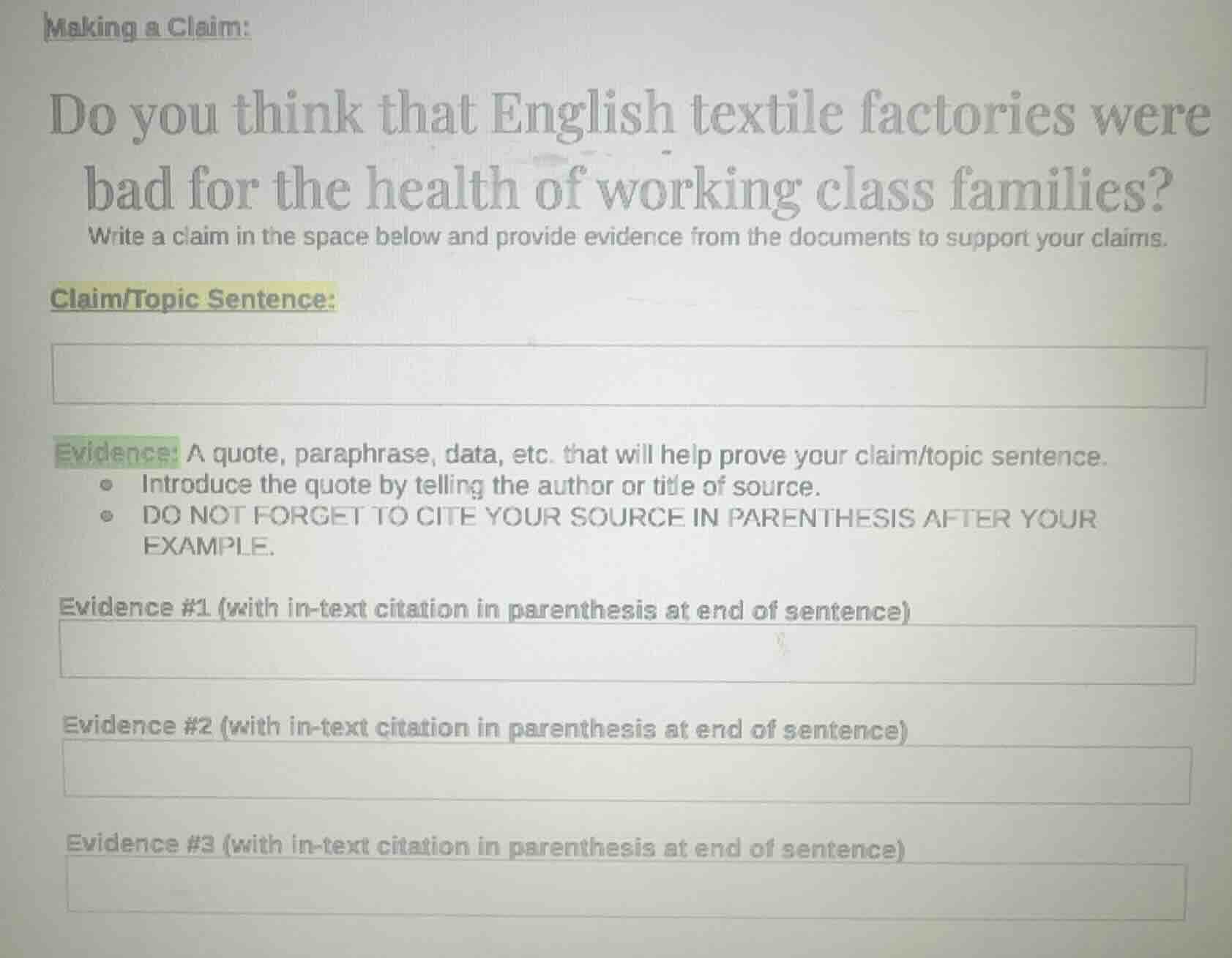 making a claim: do you think that english textile factories were bad fo…