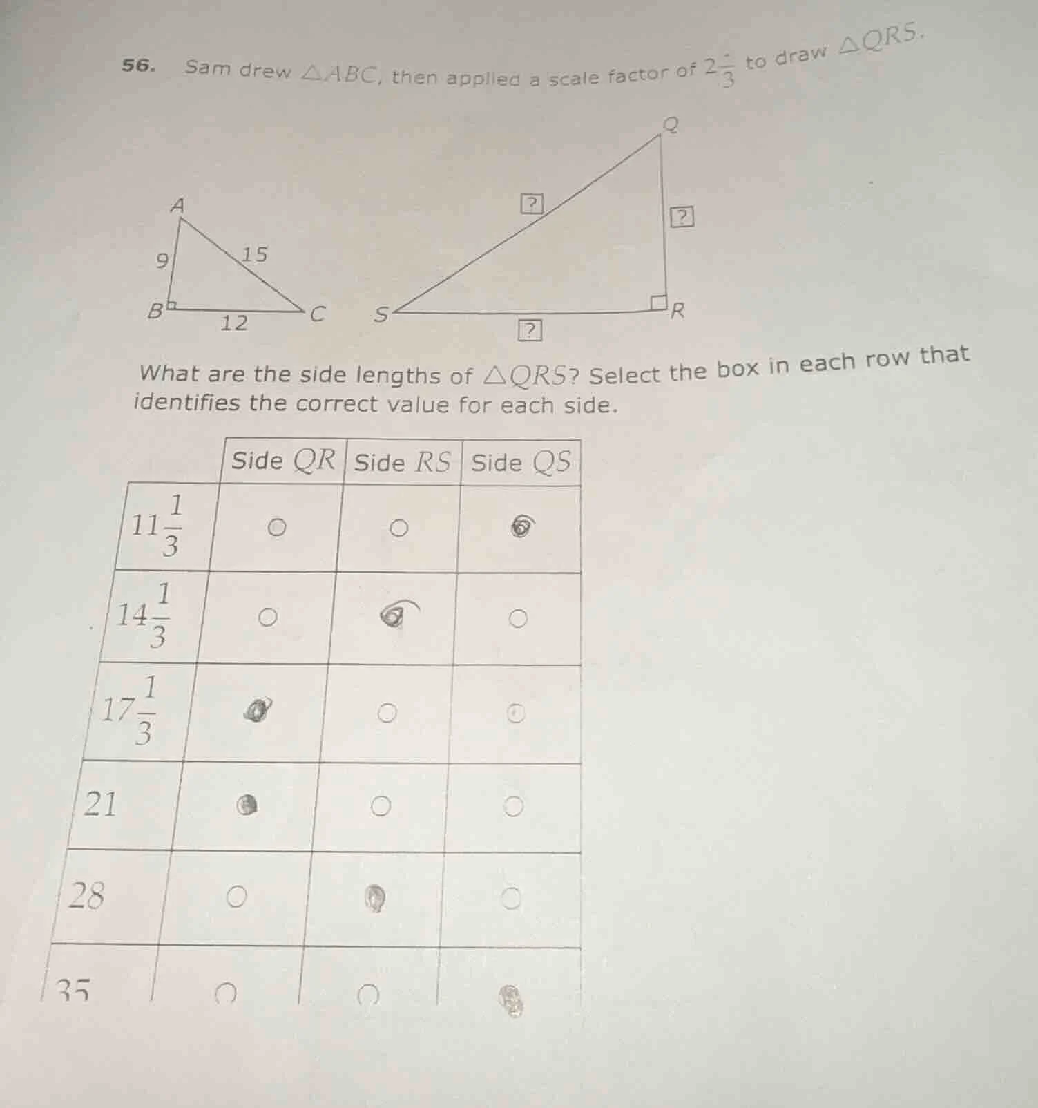 56. sam drew $\\triangle abc$, then applied a scale factor of $2\\frac{…