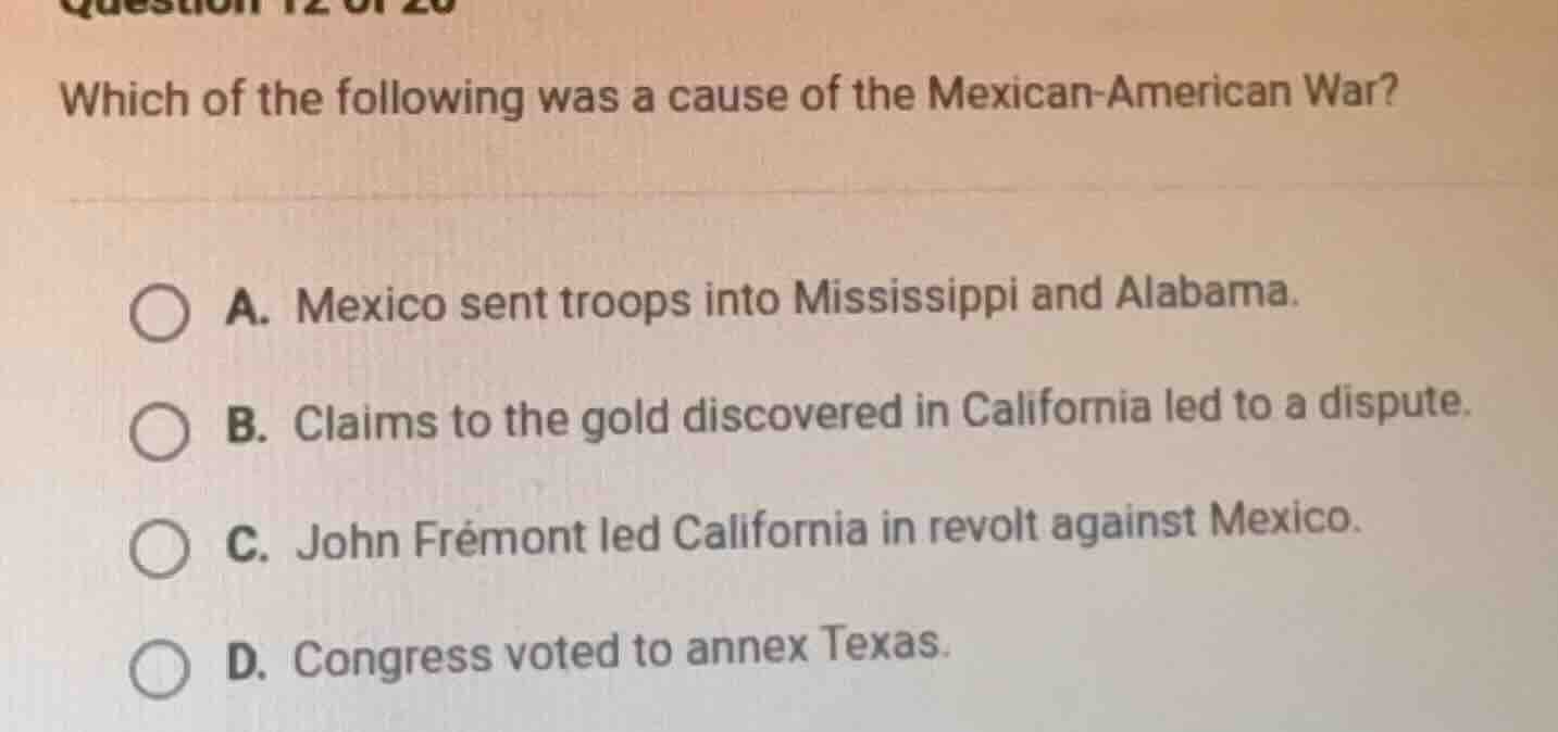 question 12 of 20 which of the following was a cause of the mexican - a…