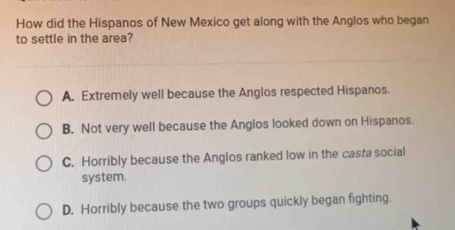 how did the hispanos of new mexico get along with the anglos who began …