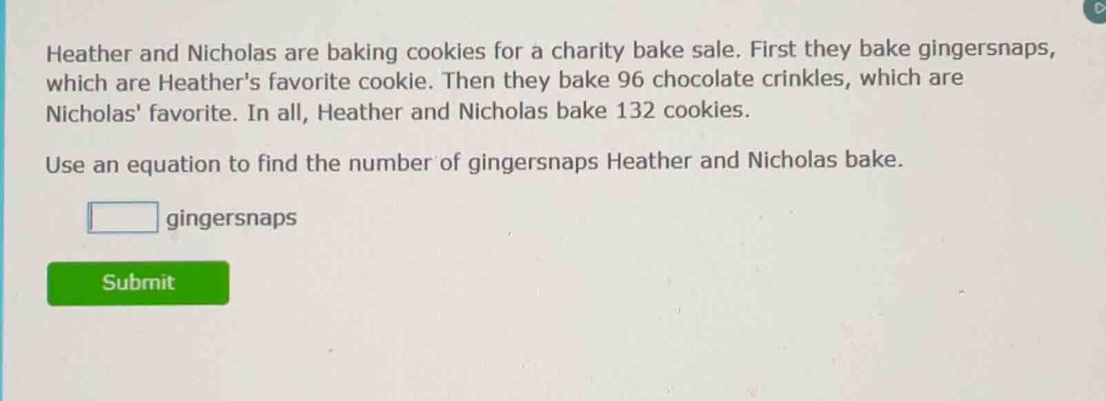 heather and nicholas are baking cookies for a charity bake sale. first …