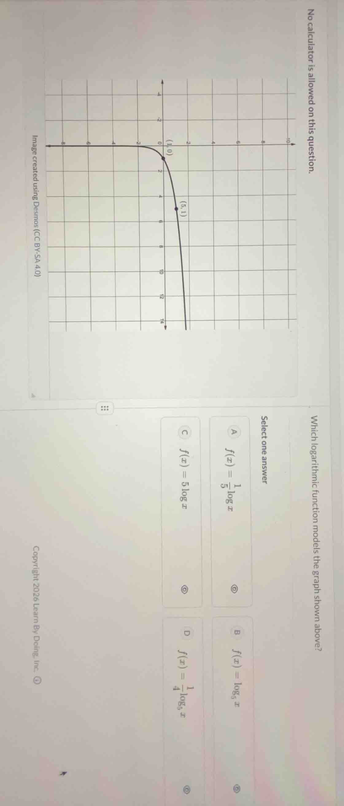 no calculator is allowed on this question. which logarithmic function m…