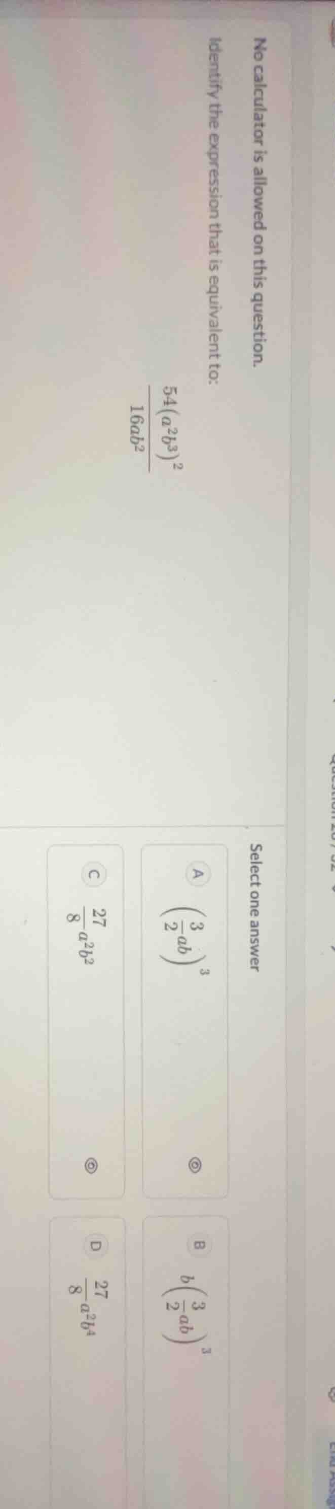 no calculator is allowed on this question. identify the expression that…
