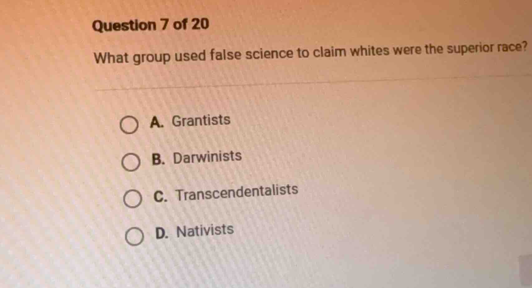 question 7 of 20 what group used false science to claim whites were the…