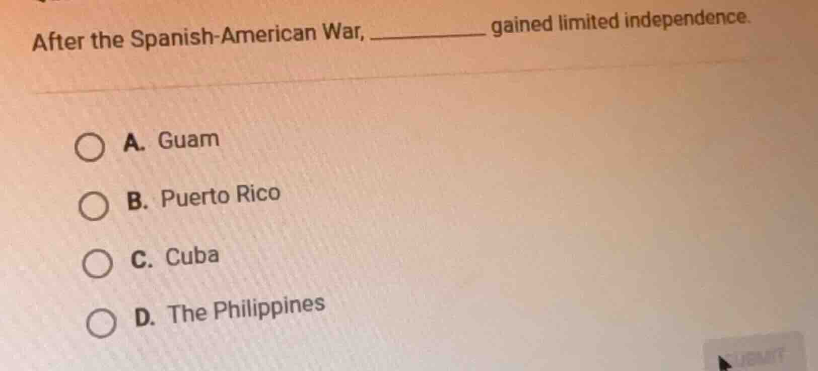 after the spanish - american war, _______ gained limited independence. …