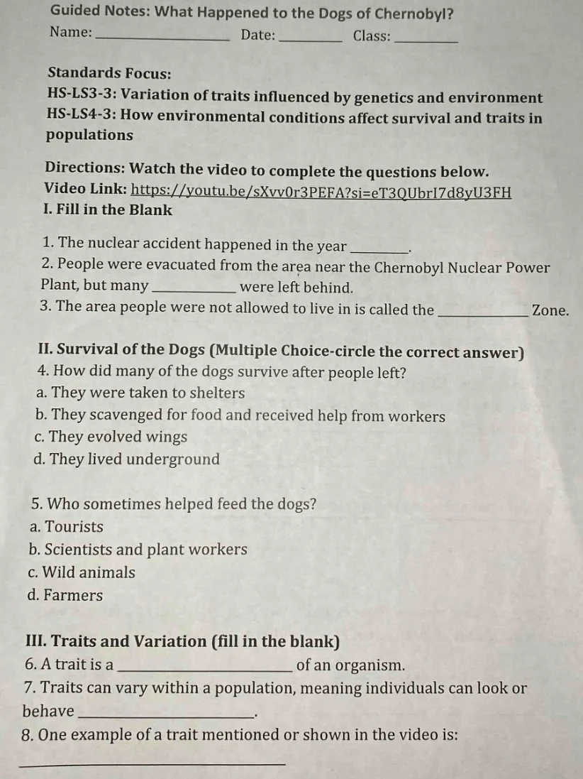 guided notes: what happened to the dogs of chernobyl? name: ___________…