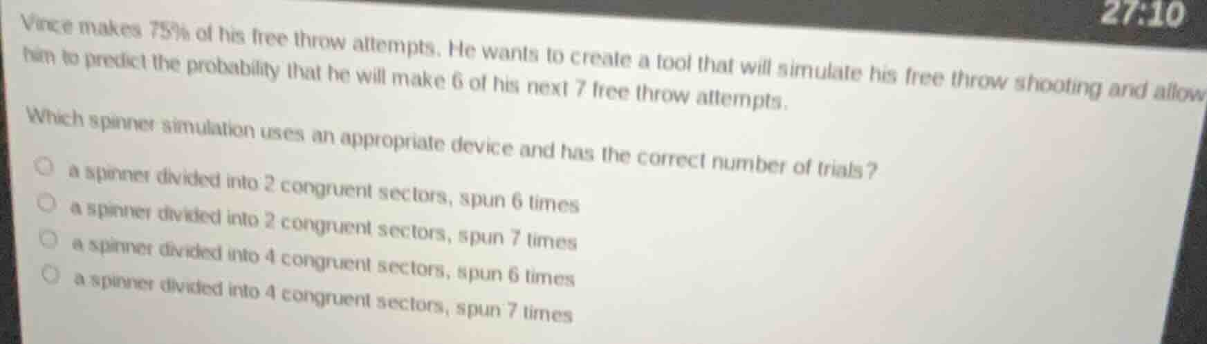 vince makes 75% of his free throw attempts. he wants to create a tool t…