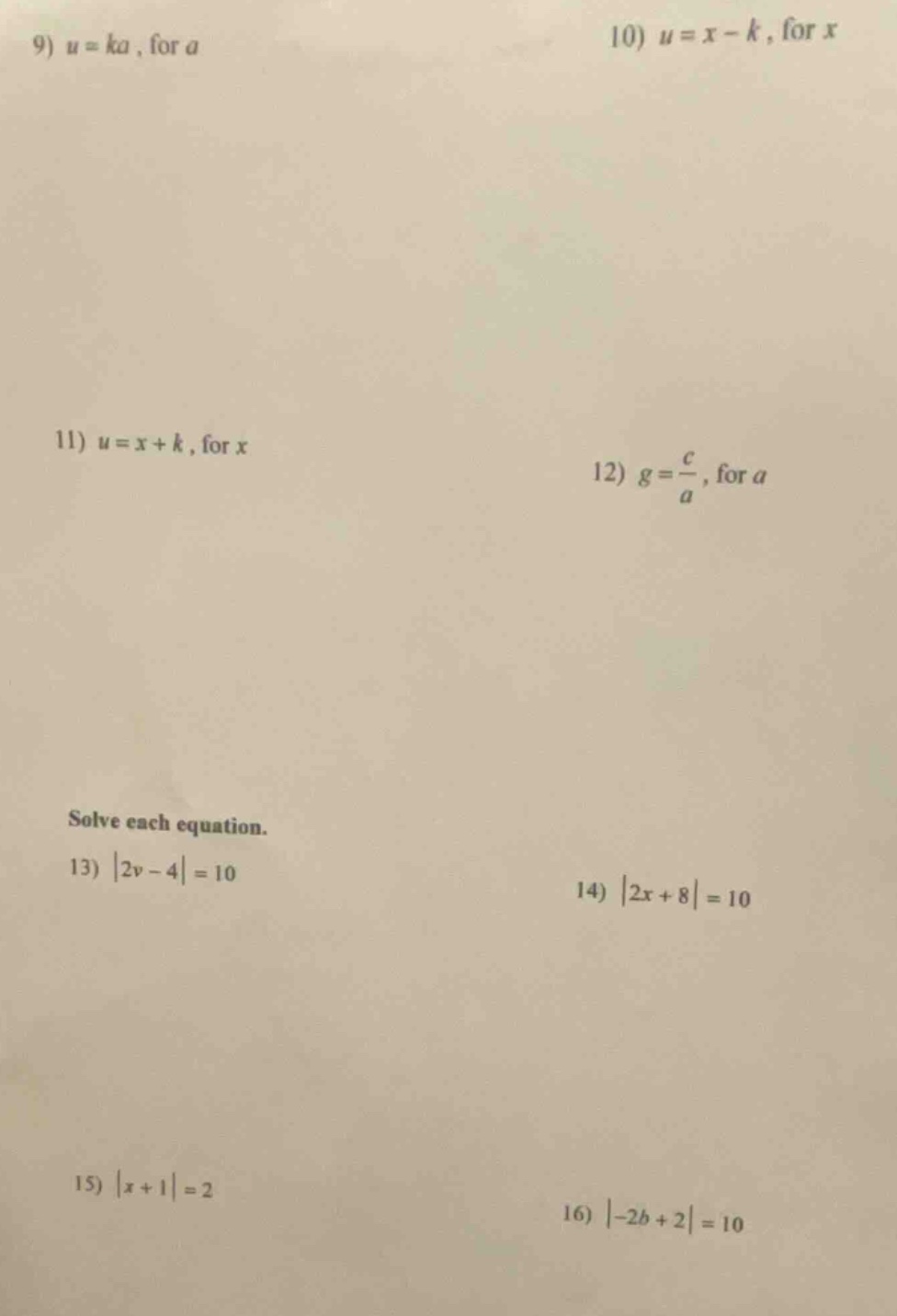 9) $u = ka$, for $a$ 10) $u = x - k$, for $x$ 11) $u = x + k$, for $x$ …