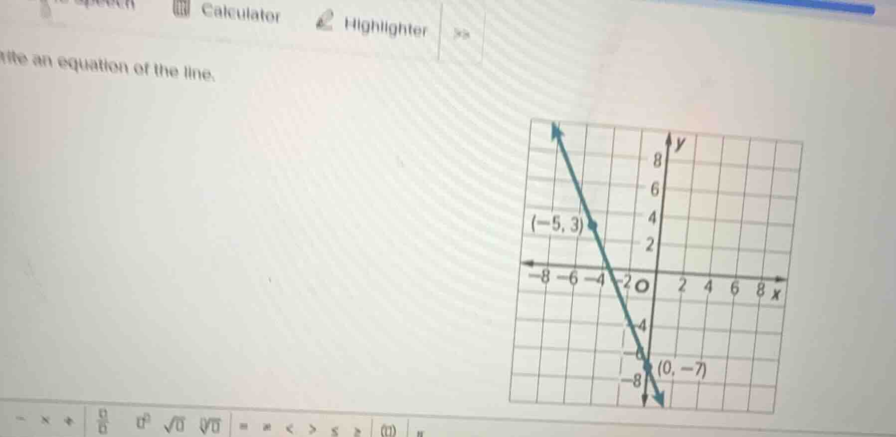 write an equation of the line. the graph shows a line passing through t…