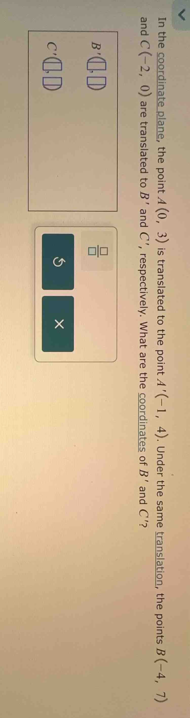 in the coordinate plane, the point a(0, 3) is translated to the point a…