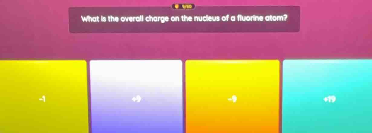 what is the overall charge on the nucleus of a fluorine atom? -1 +9 -9 …