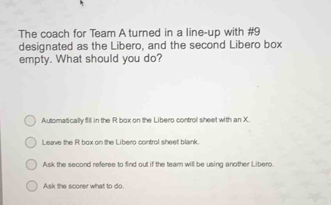 the coach for team a turned in a line-up with #9 designated as the libe…
