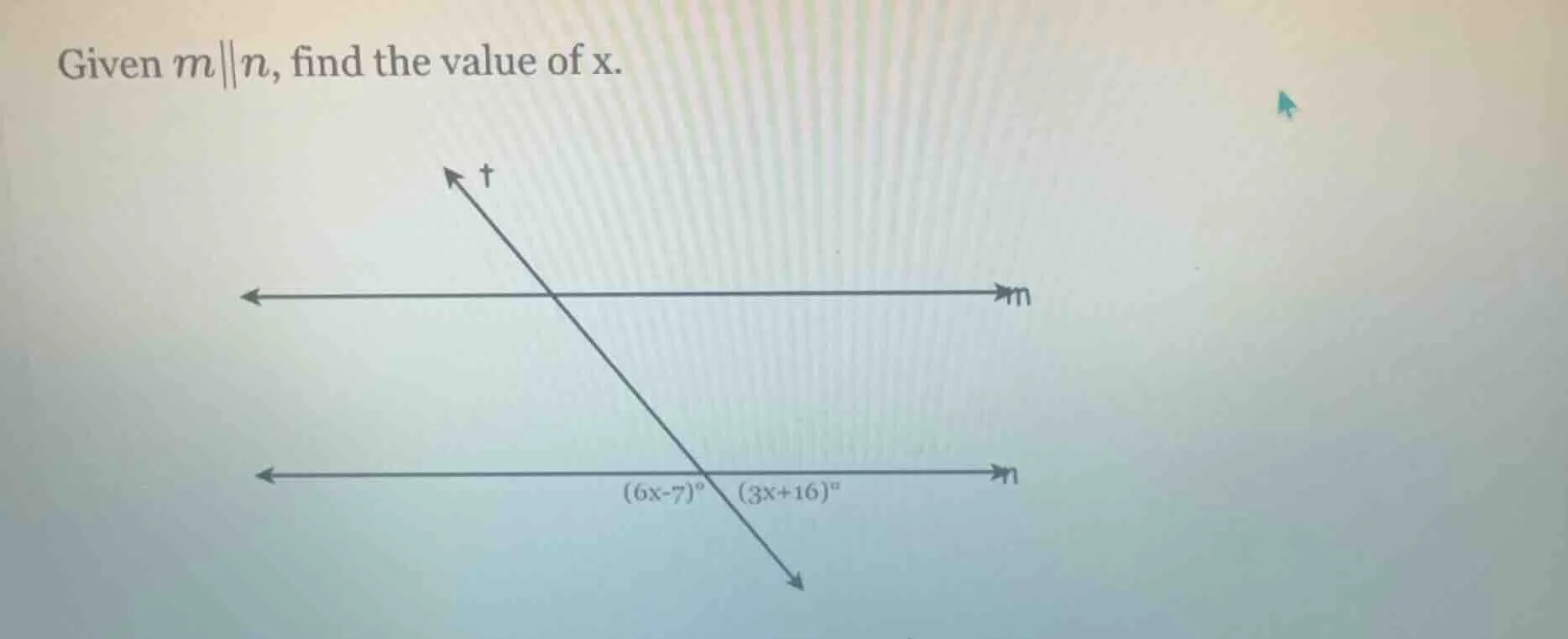 given $m \\parallel n$, find the value of x. image of two parallel line…