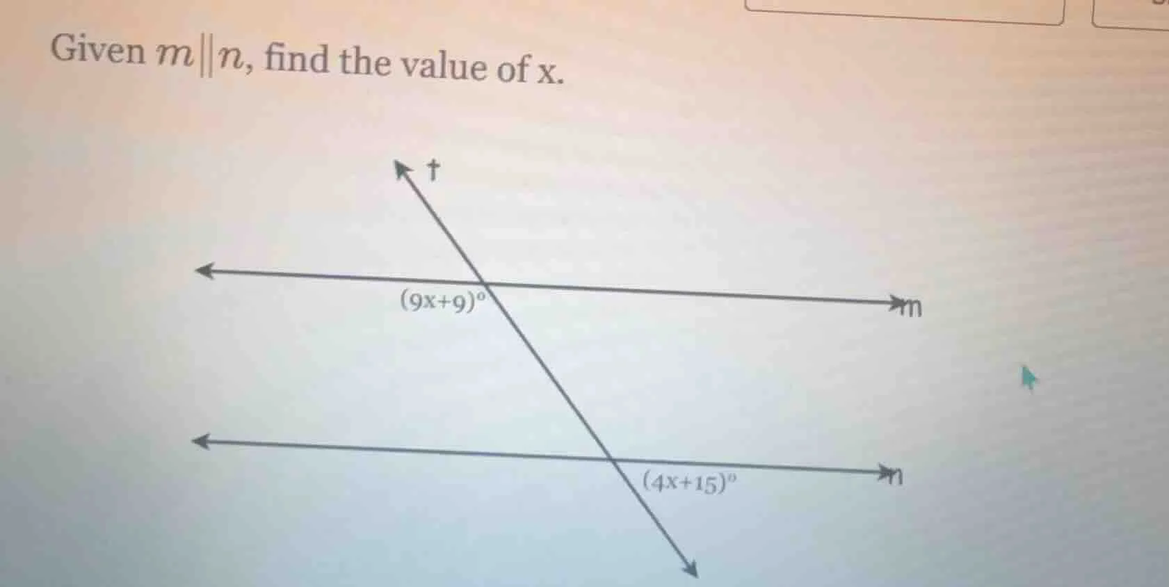 given $m \\parallel n$, find the value of $x$. image of two parallel li…