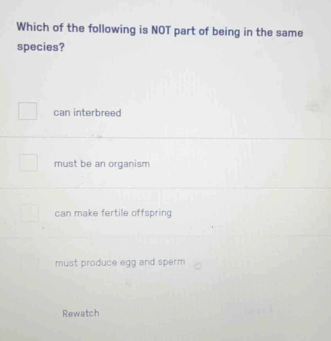 which of the following is not part of being in the same species? can in…