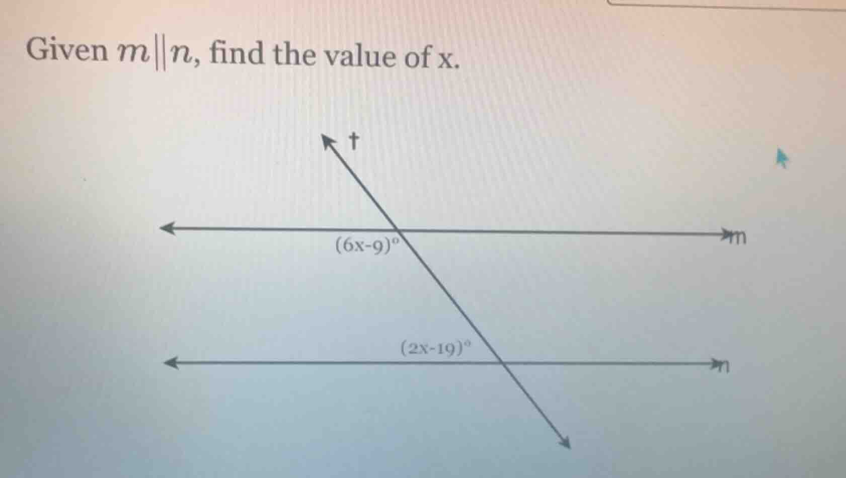 given $m \\parallel n$, find the value of $x$. there is a diagram with …