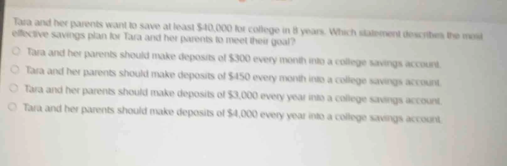tara and her parents want to save at least $40,000 for college in 8 yea…