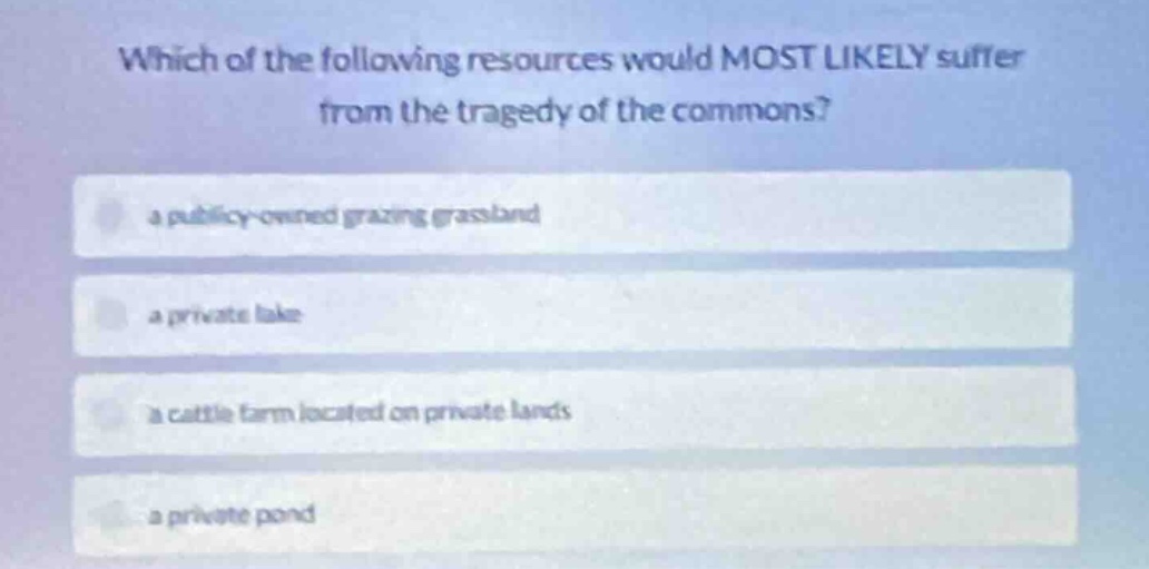 which of the following resources would most likely suffer from the trag…