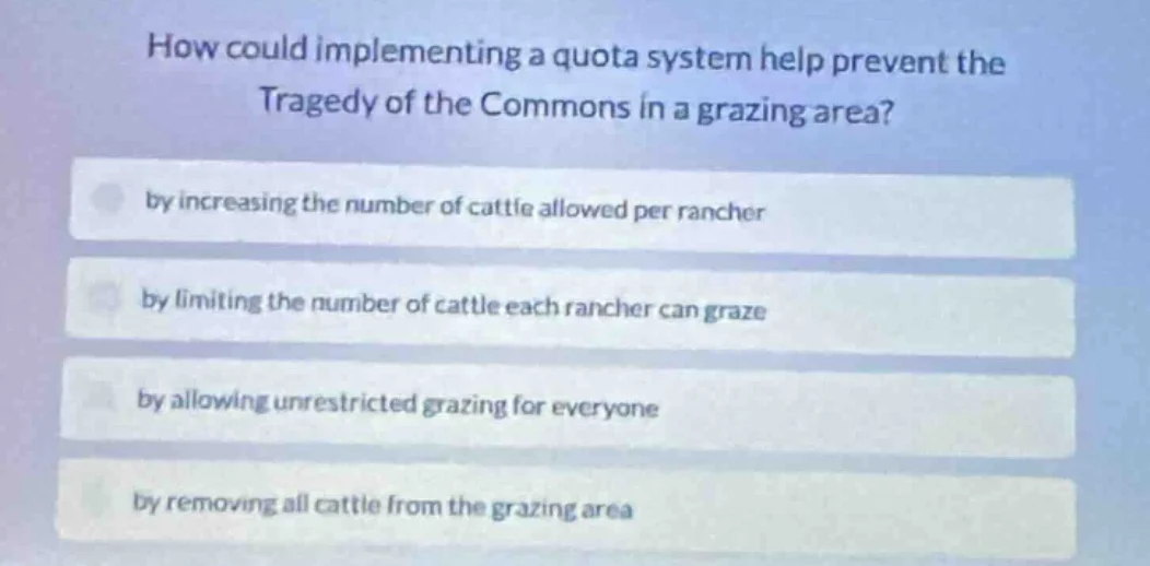 how could implementing a quota system help prevent the tragedy of the c…