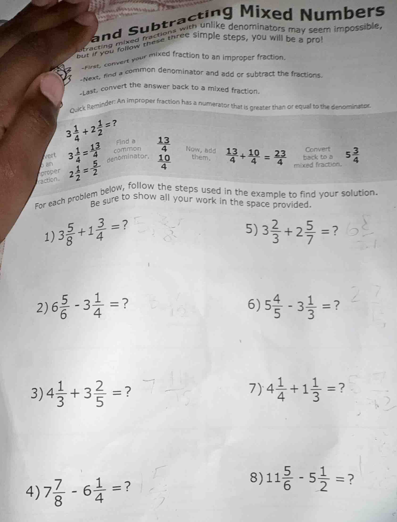 adding and subtracting mixed numbers subtracting mixed fractions with u…