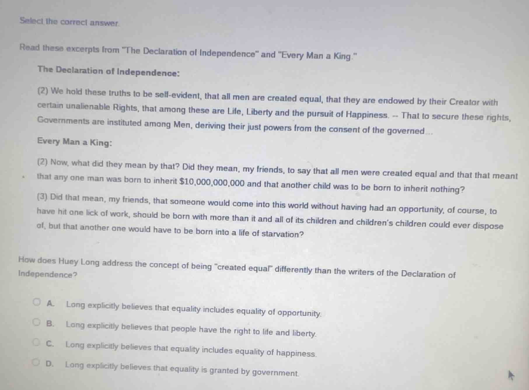 select the correct answer. read these excerpts from \the declaration of…