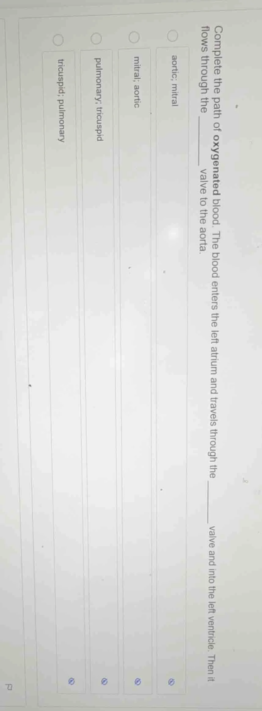 complete the path of oxygenated blood. the blood enters the left atrium…