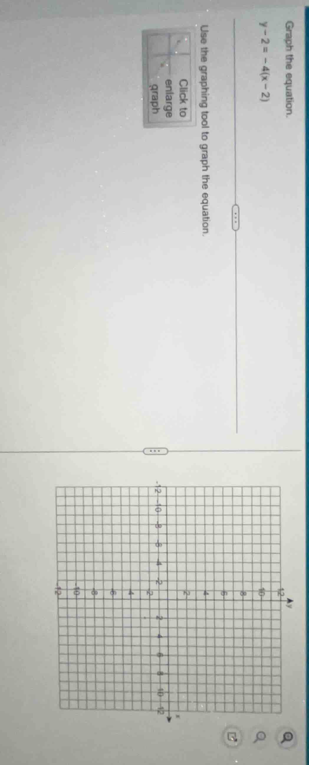 graph the equation. $y - 2 = -4(x - 2)$ use the graphing tool to graph …