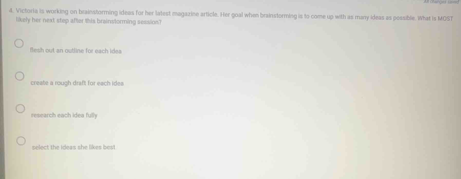 4. victoria is working on brainstorming ideas for her latest magazine a…