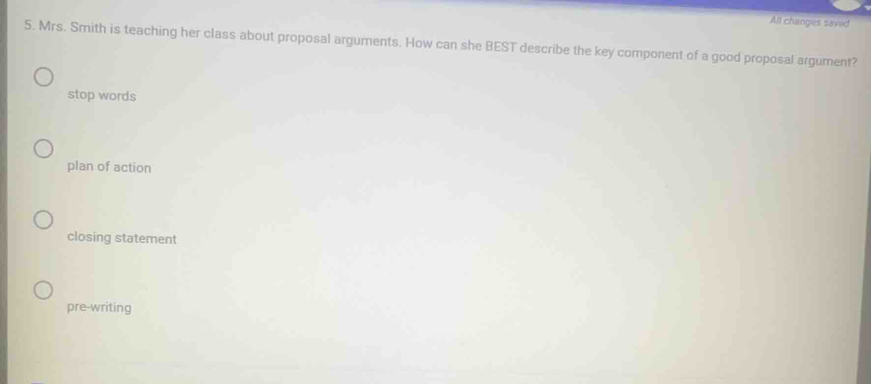 5. mrs. smith is teaching her class about proposal arguments. how can s…