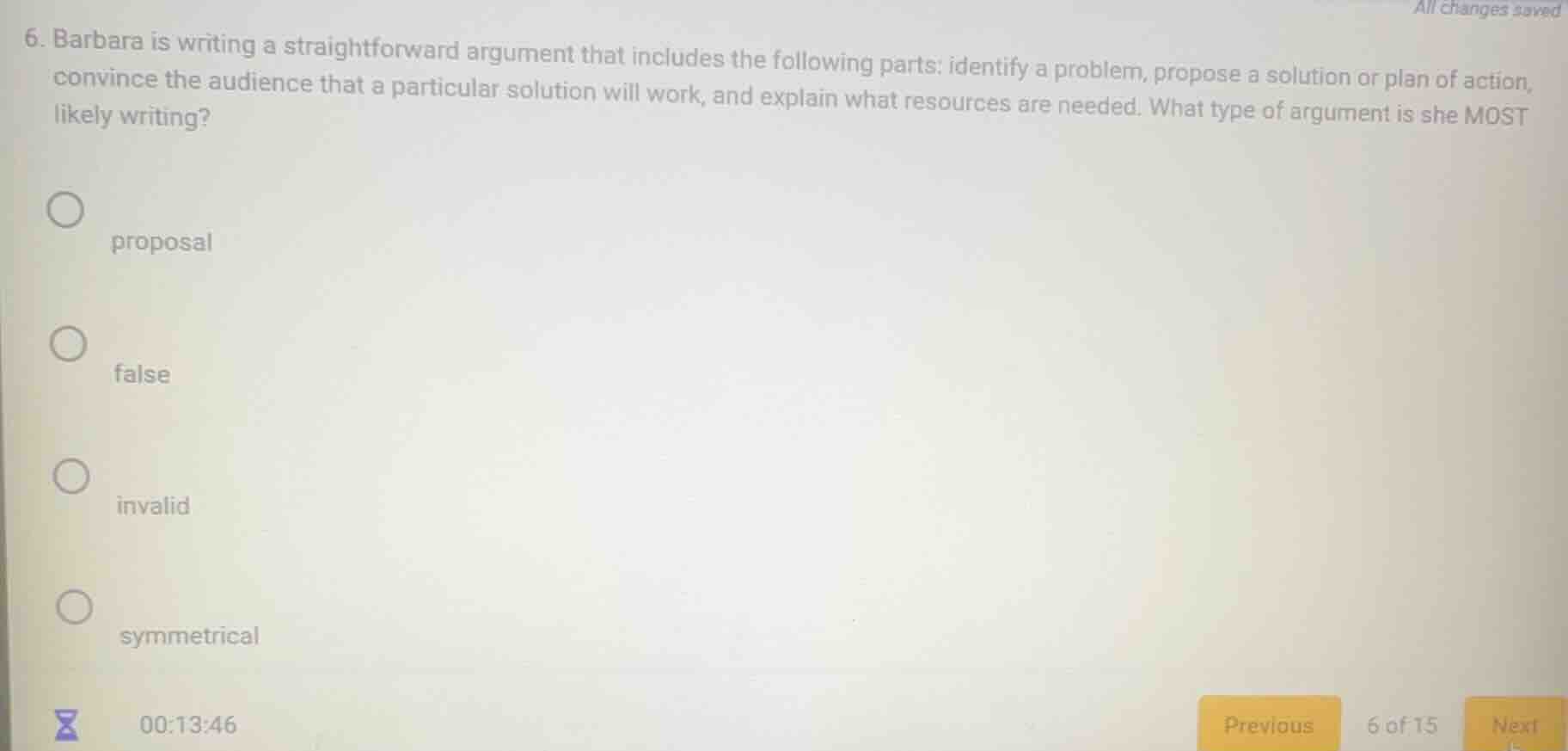 6. barbara is writing a straightforward argument that includes the foll…