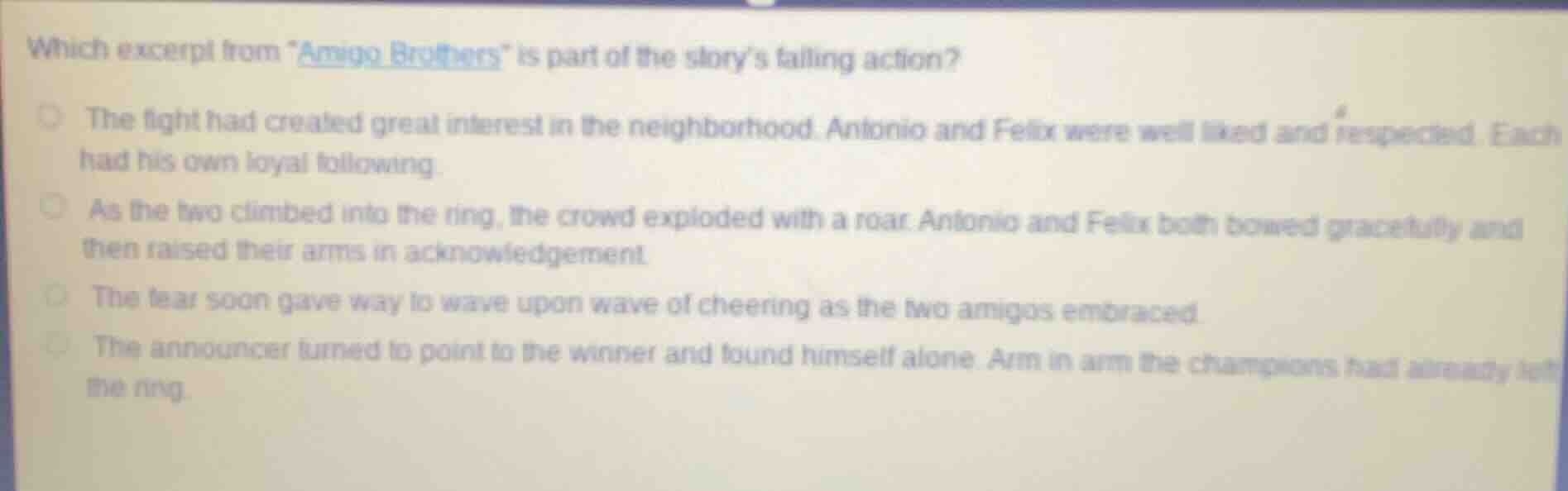 which excerpt from \amigo brothers\ is part of the story’s falling acti…