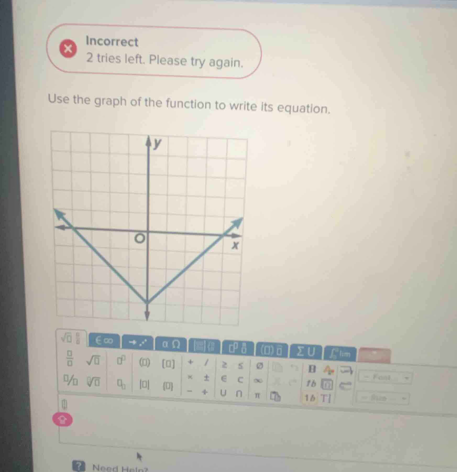 incorrect 2 tries left. please try again. use the graph of the function…