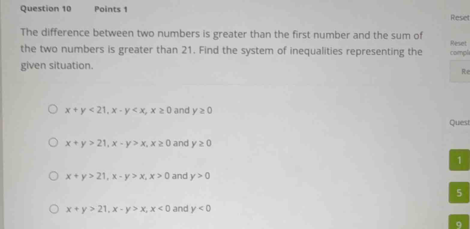 question 10 points 1 the difference between two numbers is greater than…