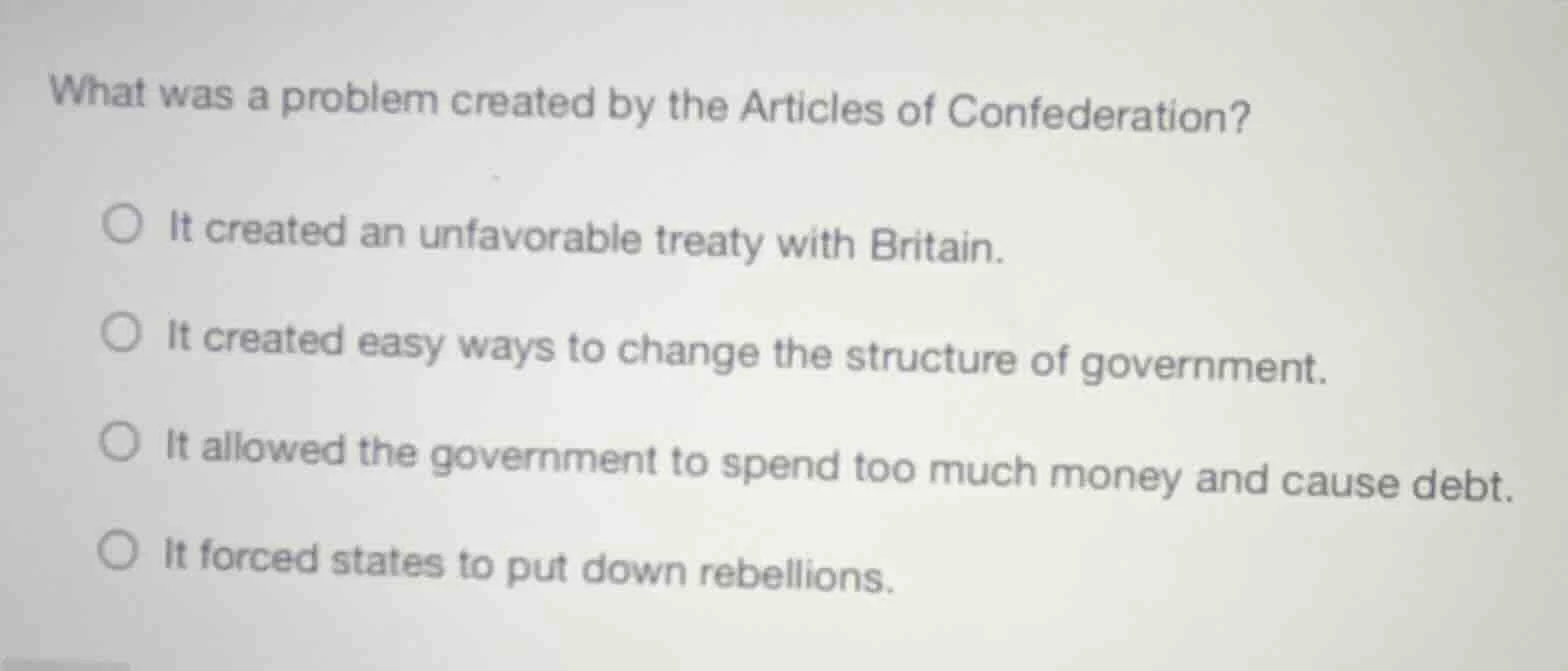 what was a problem created by the articles of confederation? ○ it creat…