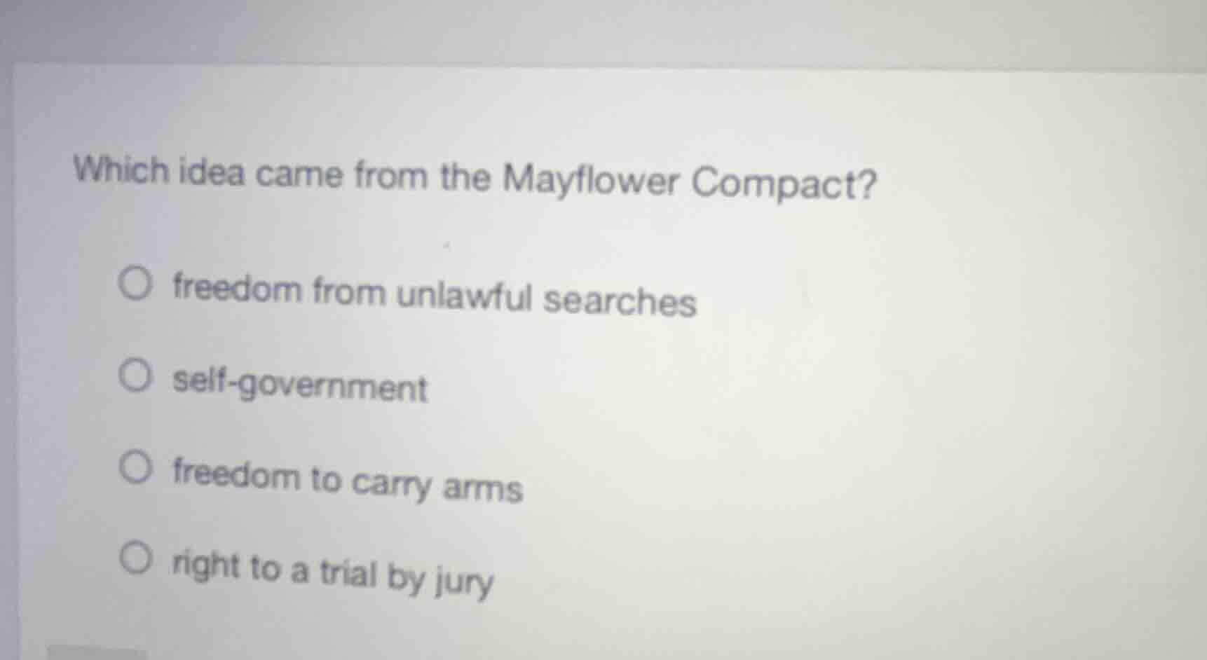 which idea came from the mayflower compact? ○ freedom from unlawful sea…